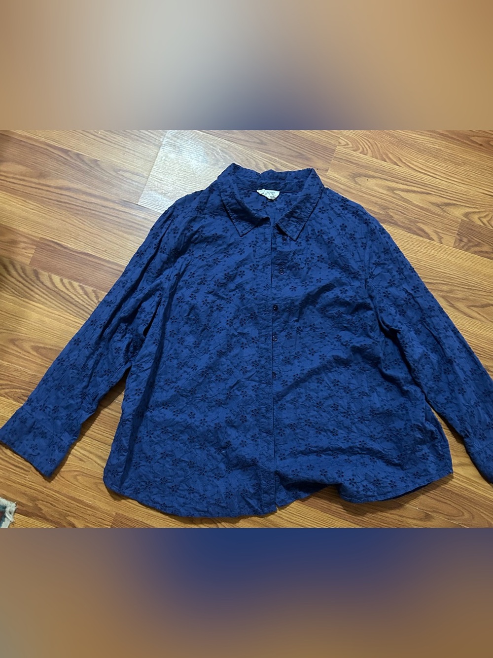 Candace Cameron Bure Navy Embroidered Button-Front Shirt Size 2XP